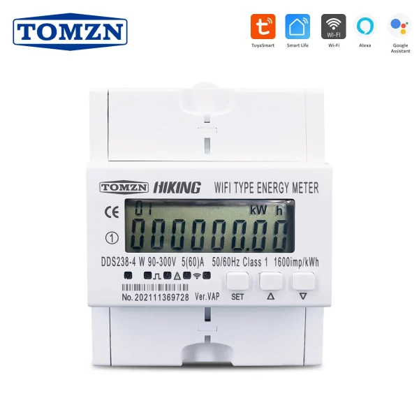 60A TUYA WIFI Smart Energy Meter - Single Phase Kwh Monitoring with Timer