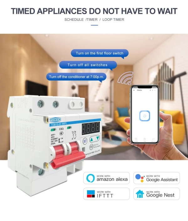 Smart DIN Rail WiFi Circuit Breaker Switch with LCD - Ewelink Remote Control