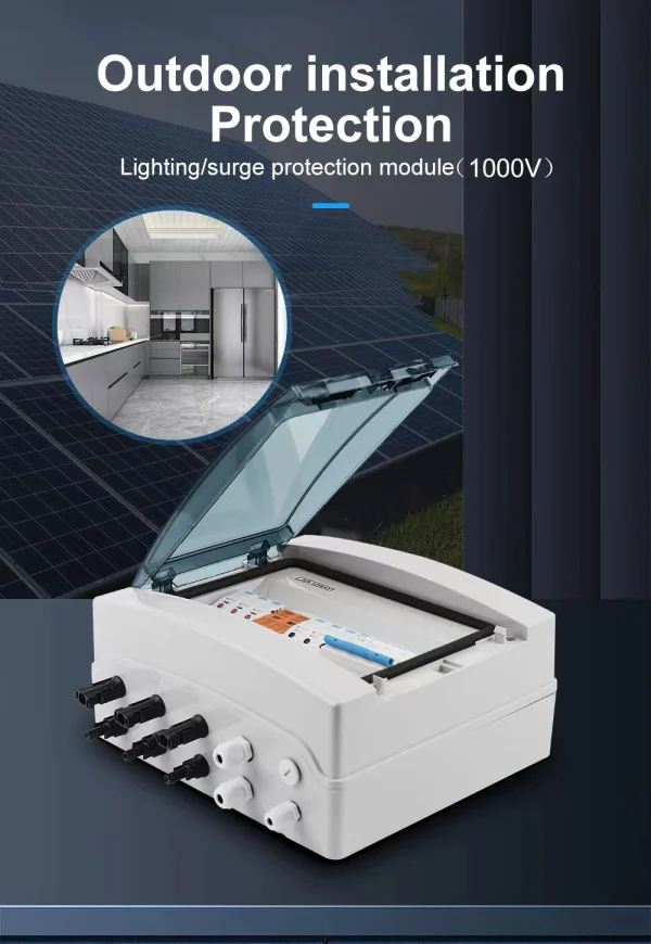 IP65 Waterproof Solar PV Combiner Box 3-in-1 Out, 1000V DC, MCB SPD Fuse