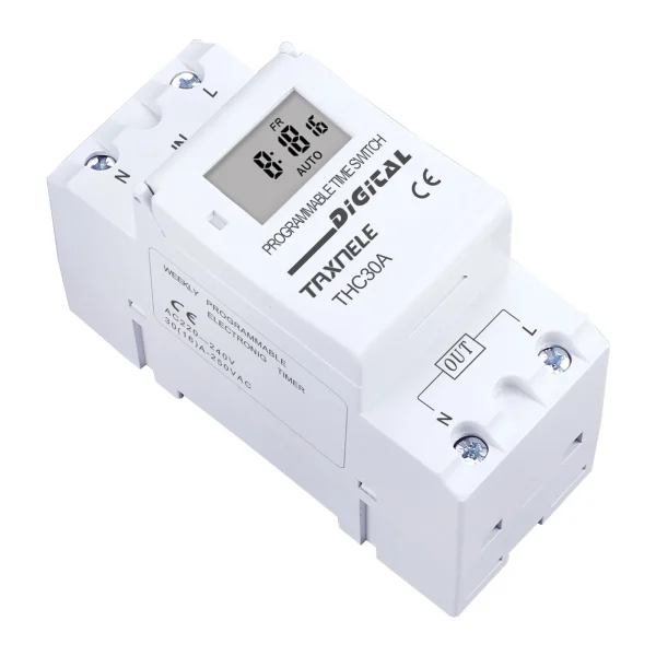 Din Rail Digital Timer Switch 7-Day Programmable, 2-Wire, 16A-30A AC/DC