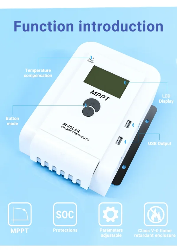 20A MPPT Solar Charger Controller LCD 12V 24V Regulator Lead Acid Gel Lithium Dual USB