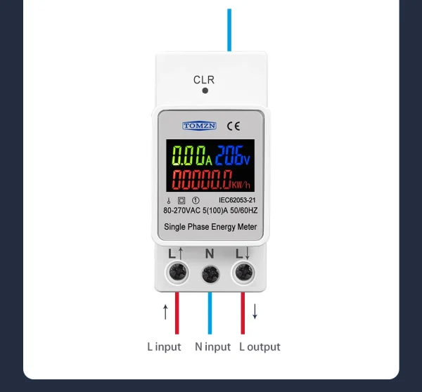 TOMZN 100A DIN Rail Electric Energy Monitor Meter - AC 110V/220V Volt Amp Watt