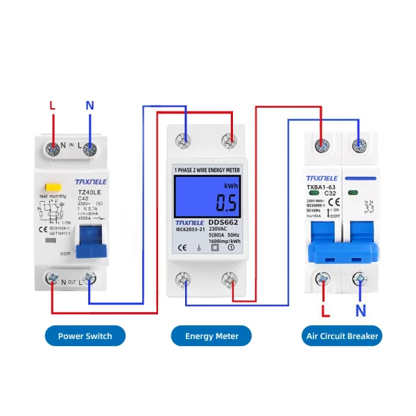 Taxnele Digital Wattmeter - Single Phase 2-Wire LCD Energy Meter 230V AC