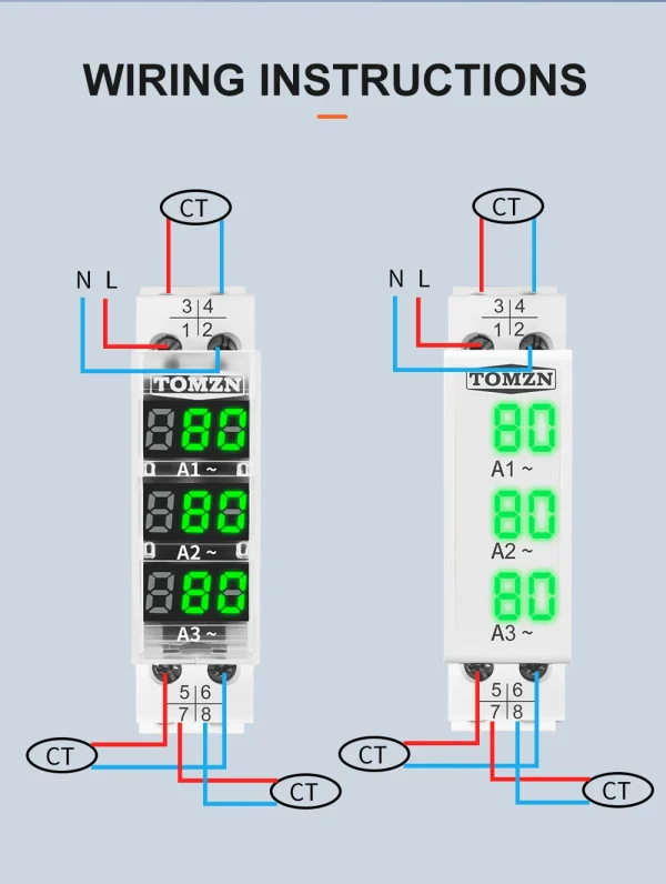 18mm Din Rail AC 380V/220V 100A LED Digital Ammeter 3-Phase with CT