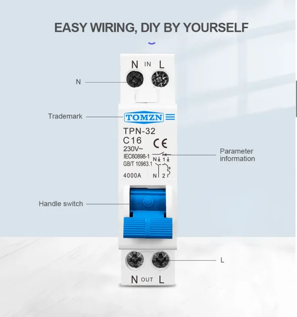 TPN 1P+N Mini Circuit Breaker MCB 6-32A Din Rail Miniature Air Switch
