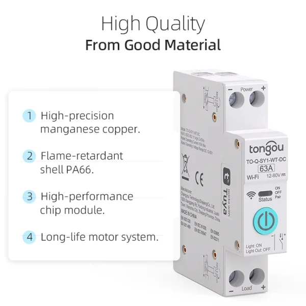 TUYA DC WiFi Smart Circuit Breaker 1P 63A DIN Rail for Smart Home Remote Control