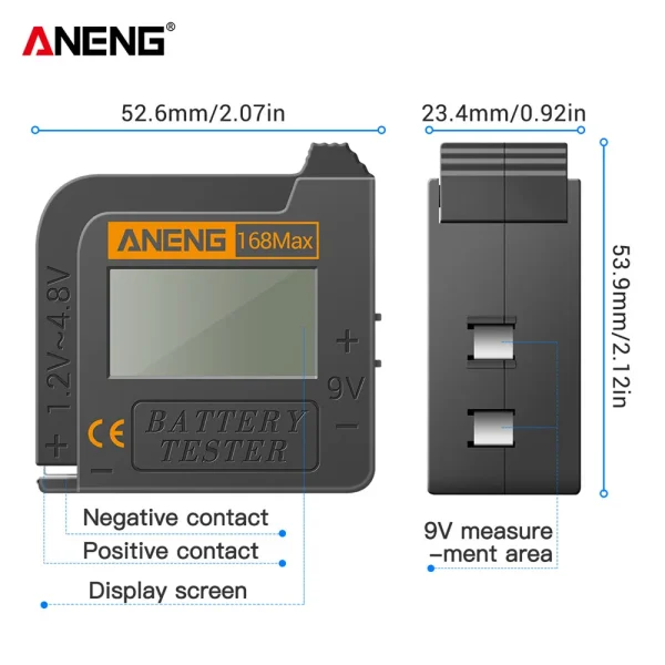 aneng 168max digital lithium battery tester capacity analyzer display
