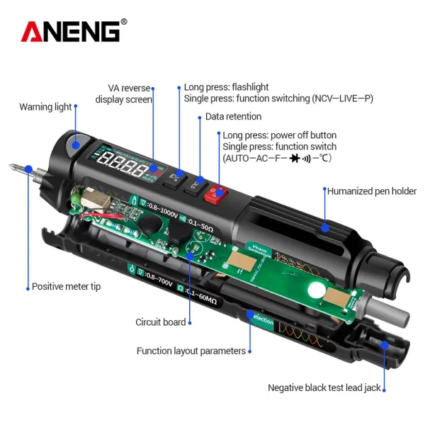 aneng a3008 digital multimeter auto sensor tester 6000 counts voltage meter