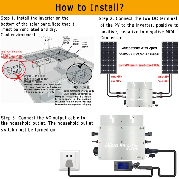 y&h 600w solar grid tied inverter mppt micro inverter dc28 50v pv input ac180 260v output lcd ip65