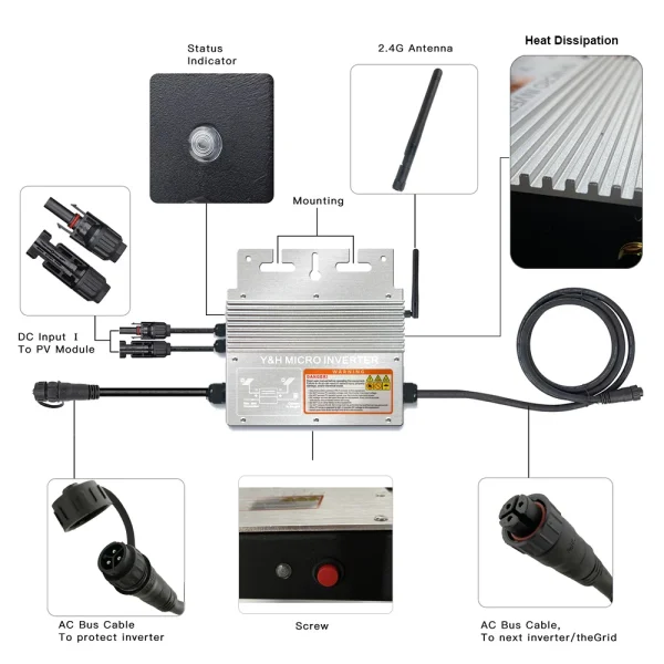 y&h 600w grid tie inverter with wifi mppt micro solar inverter pure sine wave