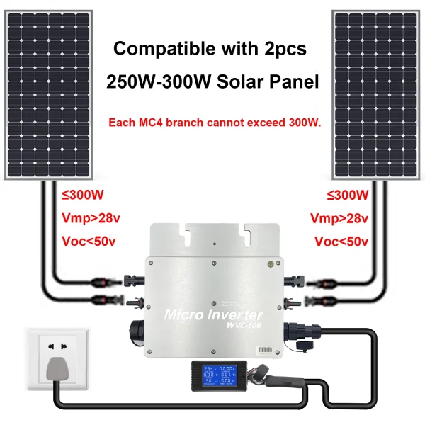 y&h 600w solar grid tied inverter mppt micro inverter dc28 50v pv input ac180 260v output lcd ip65
