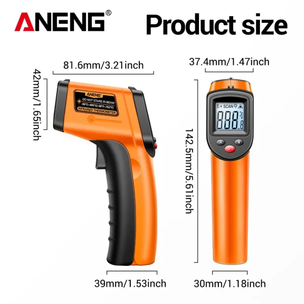 aneng th201 high sensitivity backlight screen laser positioning digital thermometer with high and low temperature range tools